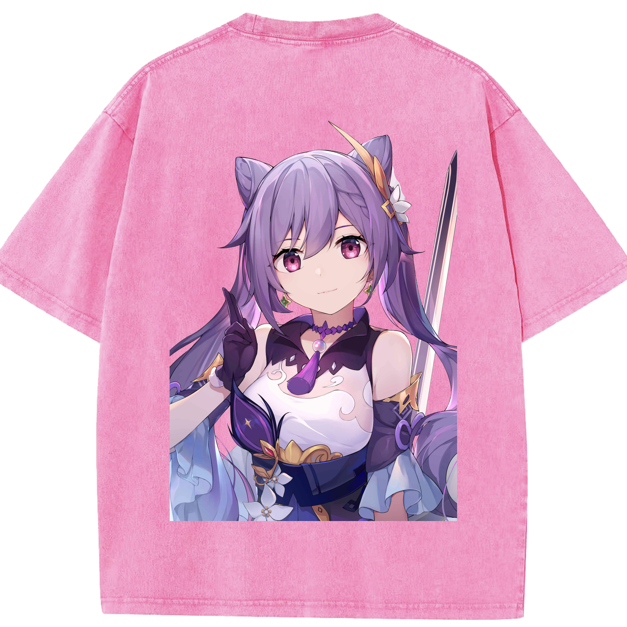 げんし神 刻晴 こくせい genshin Kokusei 綿100% ヴィンテージ風 半袖Tシャツ（背面プリント）